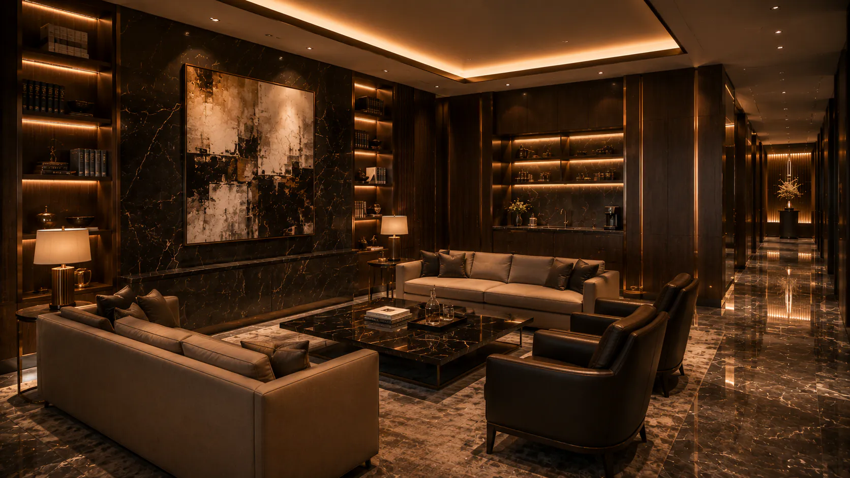 Client lounge with leather seating