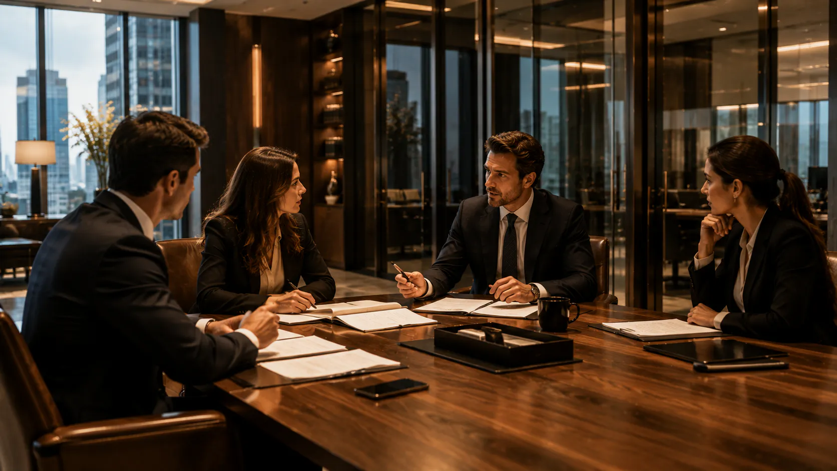 Associates and a partner working through a matter together