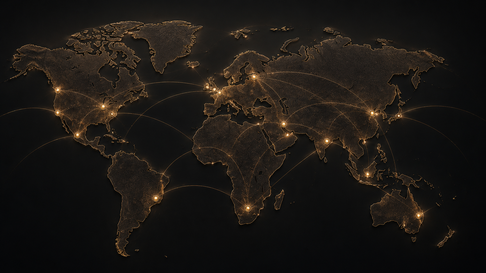 Stylised bronze world map marking Blackstone's seven offices