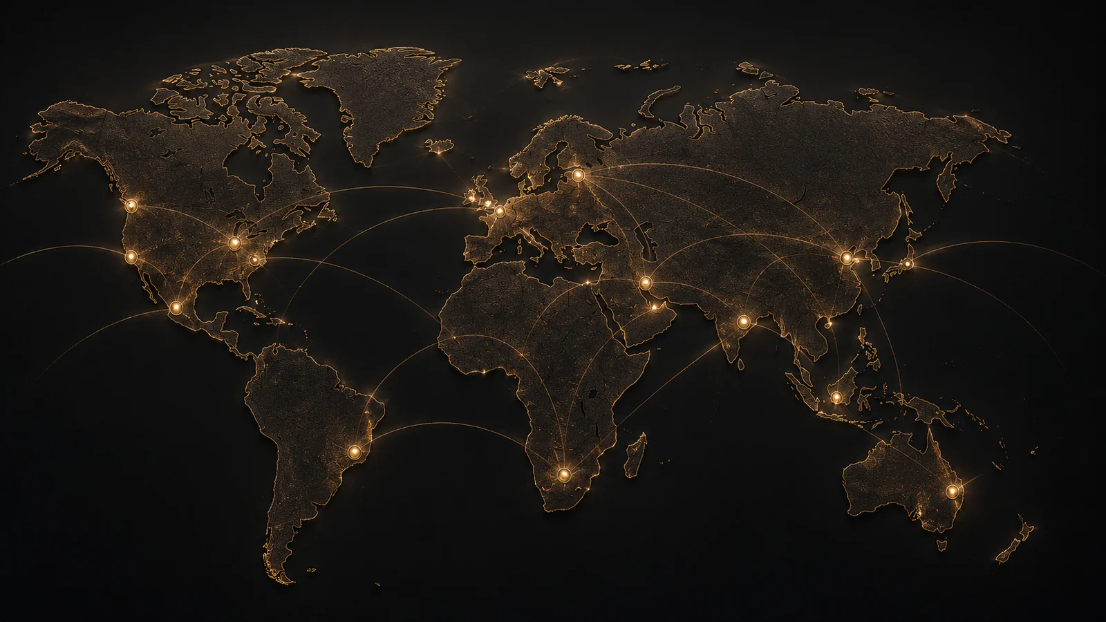Stylised bronze world map marking Blackstone's seven offices